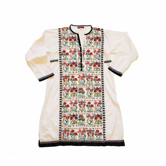Dresses & Skirts - Embroidered  Midi Floral  100% Cotton Dress